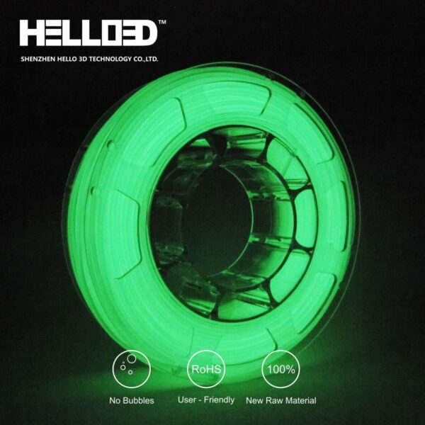 Hello3D is one of earth's best 3D Printing filament! 3D Printer filament of High Quality in PLA, PETG, ABS and more at a reasonable price! Glow in the dark Green 3D Filament