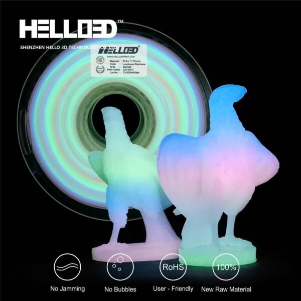 Hello3D is one of earth's best 3D Printing filament! 3D Printer filament of High Quality in PLA, PETG, ABS and more at a reasonable price! Glow in the dark Rainbow filament