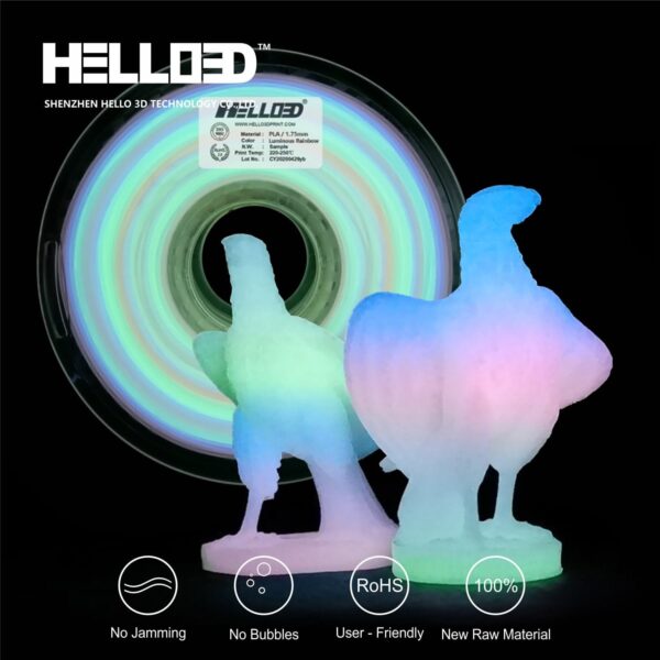 Hello3D is one of earth's best 3D Printing filament! 3D Printer filament of High Quality in PLA, PETG, ABS and more at a reasonable price! Glow in the dark Rainbow filament