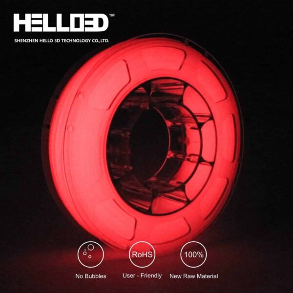 Hello3D is one of earth's best 3D Printing filament! 3D Printer filament of High Quality in PLA, PETG, ABS and more at a reasonable price! Glow in the dark Red 3D Filament