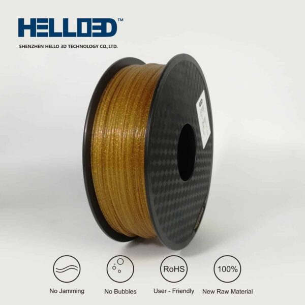 Hello3D is one of earth's best 3D Printing filament! 3D Printer filament of High Quality in PLA, PETG, ABS and more at a reasonable price! Shinning Gold 3D Filament